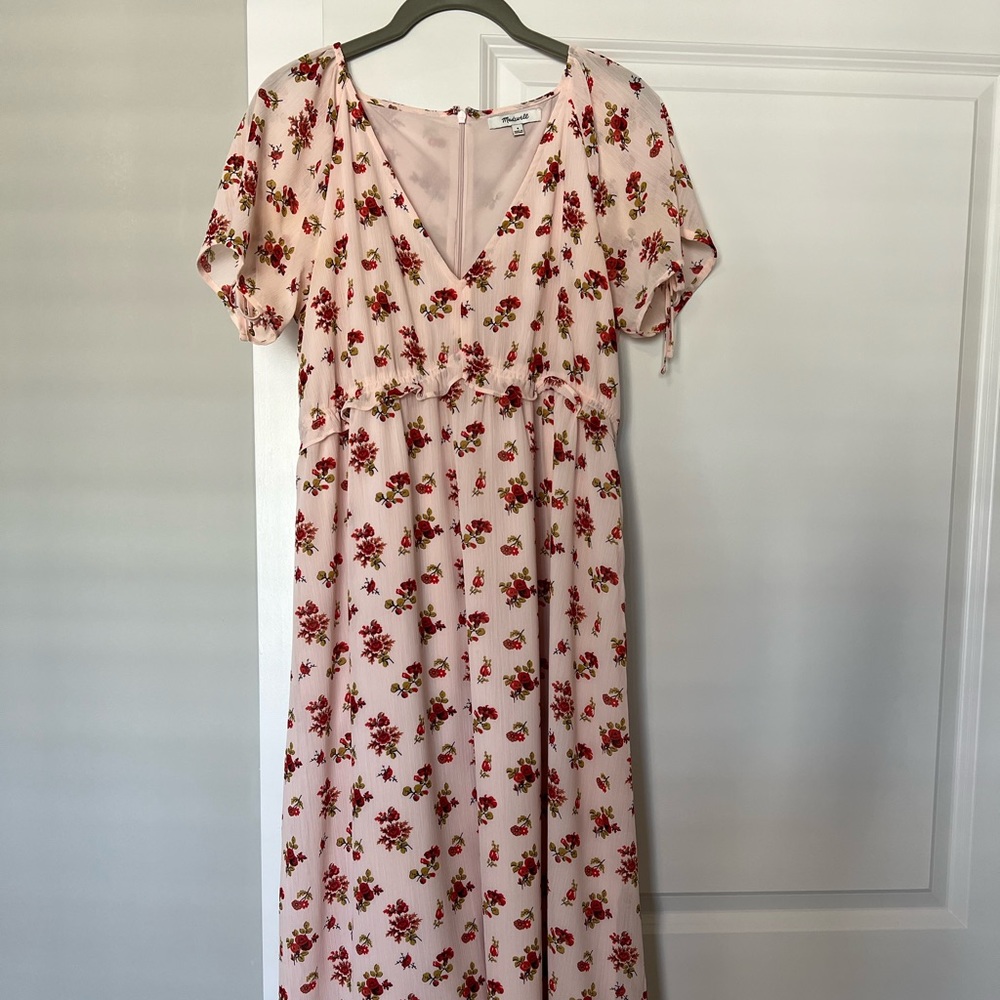 Madewell Pink and Red Floral Midi Dress